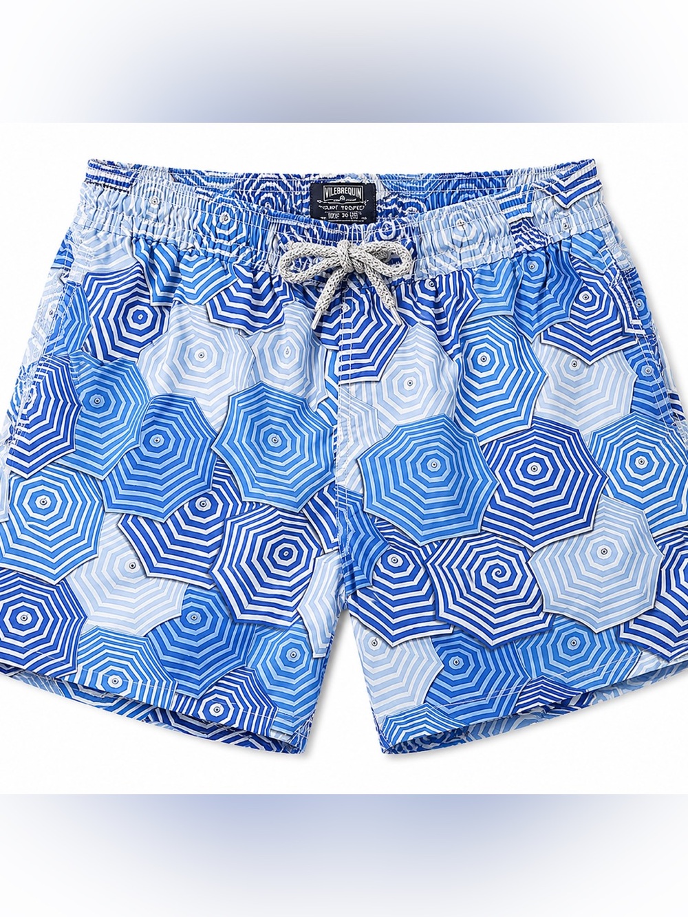 Vilebrequin XXL Swim Trunks Blue White Geometric Umbrella Print Board Shorts